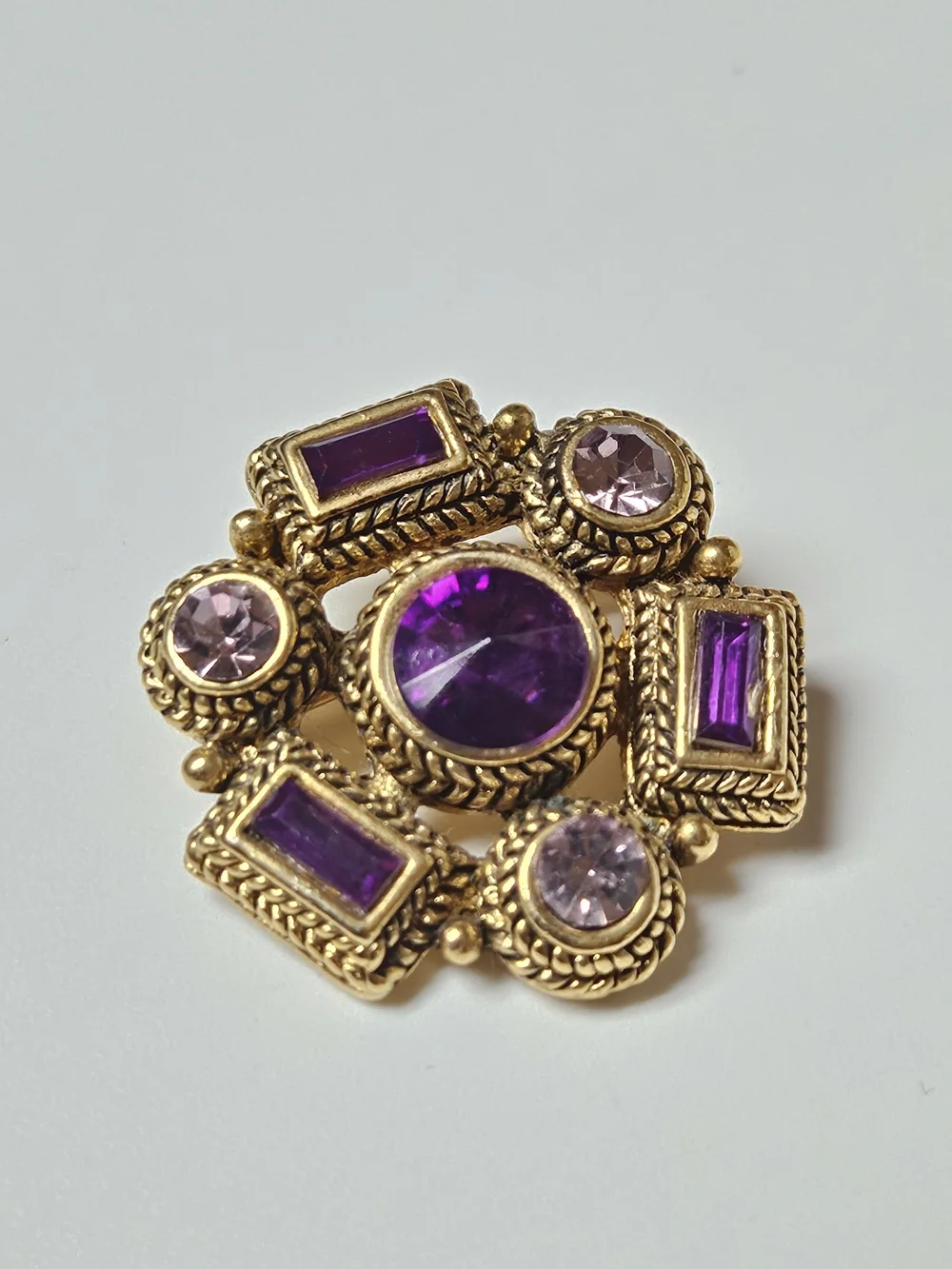 Gold-Tone Purple Gem Cluster Brooch - Renaissance